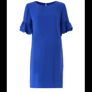 Amanda Uprichard blue crepe Ruffle Sleeve cobalt blue shift dress size Large